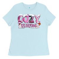 Baby Blue pink cozy season with snowman ado Ladies Tee - AdoDesignShop