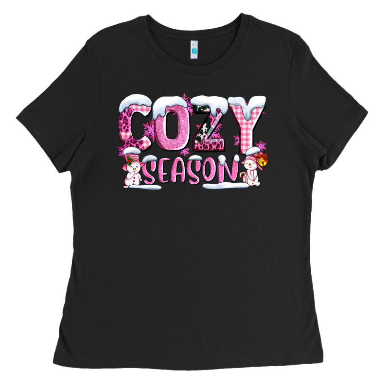 Pink Cozy Season With Snowman Ado Ladies Tee by AdoDesignShop | Teevron