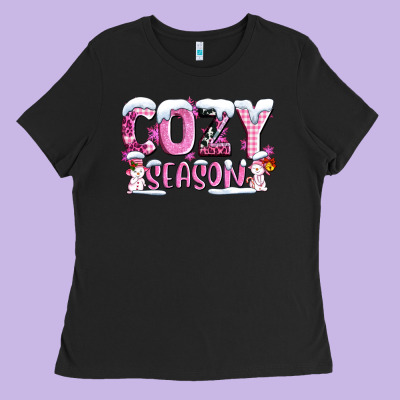Pink Cozy Season With Snowman Ado Ladies Tee Designed By Adodesignshop
