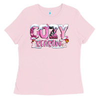 Bubblegum Pink pink cozy season with snowman ado Ladies Tee - AdoDesignShop