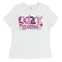 White pink cozy season with snowman ado Ladies Tee - AdoDesignShop