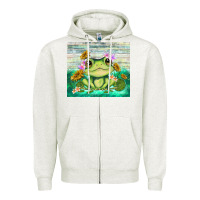 Oatmeal Heather frog with sunflower Zipper Hoodie - TumblerDesignByShophia