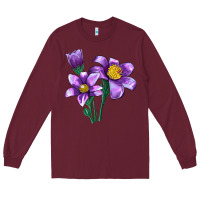 Burgundy Pasque Flower Illustrations Long Sleeve Tee - LillyAllenDesigns