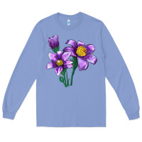 Colony Blue Pasque Flower Illustrations Long Sleeve Tee - LillyAllenDesigns