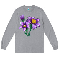 Heather Grey Pasque Flower Illustrations Long Sleeve Tee - LillyAllenDesigns