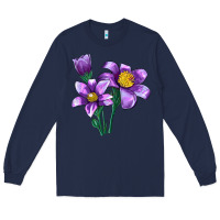 Navy Pasque Flower Illustrations Long Sleeve Tee - LillyAllenDesigns