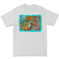 Dove Grey western wooden wheel cowboy boots Premium Tee - AdoDesignShop