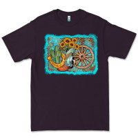 Plum western wooden wheel cowboy boots Premium Tee - AdoDesignShop