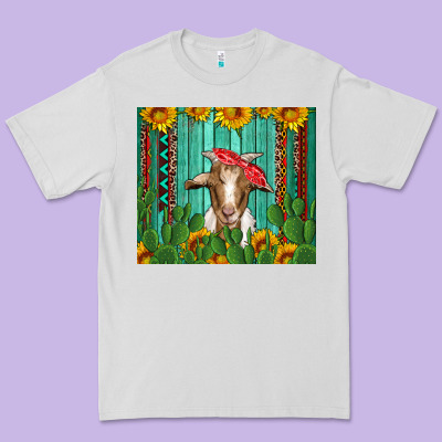 Goat With Sunflower And Cactus Premium Tee Designed By Artiststas