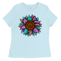 Baby Blue sunflower leopard color Ladies Tee - JahusDesignShop