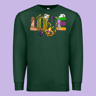 Love Nurse Mardi Gras Premium Sweatshirt Designed By Oliviacreatesart