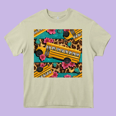 School Bus And Leopar Seamless Pattern Heavy Core Tee Designed By Bundleandbundleshop