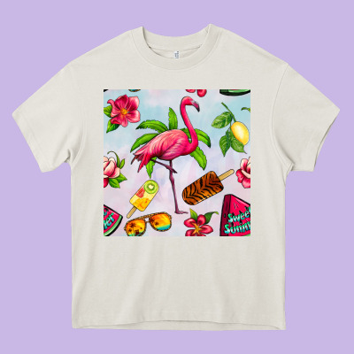 Sweet Summer Flamingo Seamless Pattern Heavy Core Tee Designed By Bundleandbundleshop