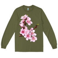 Army Green Peach Blossom Illustrations Long Sleeve Tee - LillyAllenDesigns