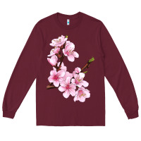 Burgundy Peach Blossom Illustrations Long Sleeve Tee - LillyAllenDesigns