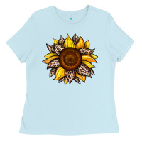 Baby Blue sunflower leopard Ladies Tee - JahusDesignShop