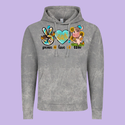 Peace Love Cute Cow Vintage Hoodie Designed By Nancycooperartshop