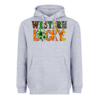 Heather Grey Western lucky with clover St. Patricks day Heavyweight Hoodie - HowdyJamesFarm