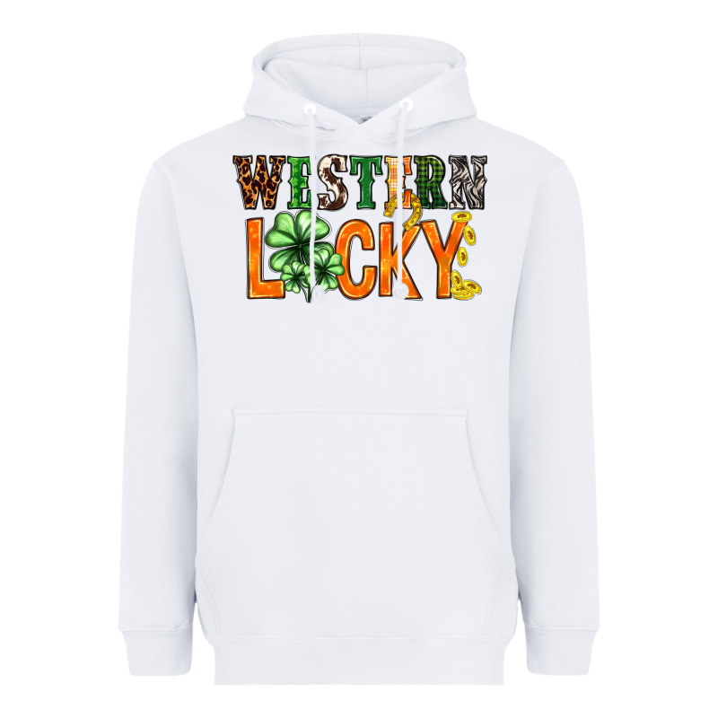 Western Lucky With Clover St. Patricks Day Heavyweight Hoodie by HowdyJamesFarm | Teevron