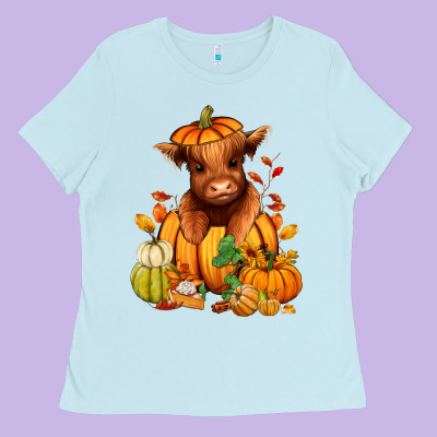 Fall Autumn Heifer Pumpkin Ladies Tee Designed By Ranaportraitstore