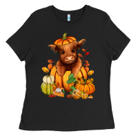 Black Fall Autumn heifer pumpkin Ladies Tee - RanaPortraitStore