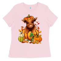 Bubblegum Pink Fall Autumn heifer pumpkin Ladies Tee - RanaPortraitStore