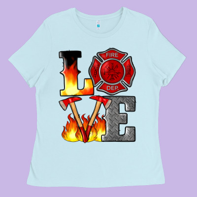 Firefighter Love Ladies Tee Designed By Artiststas