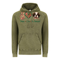 Vintage Olive Peace Love St. Bernard Vintage Hoodie - Jasminsmagicworld