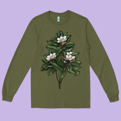 Magnolia Flower Illustrations Long Sleeve Tee Designed By Lillyallendesigns