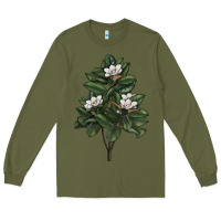 Army Green Magnolia Flower Illustrations Long Sleeve Tee - LillyAllenDesigns