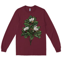 Burgundy Magnolia Flower Illustrations Long Sleeve Tee - LillyAllenDesigns