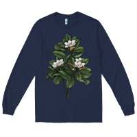 Navy Magnolia Flower Illustrations Long Sleeve Tee - LillyAllenDesigns