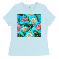 Baby Blue sea turtle seamless pattern Ladies Tee - BundleAndBundleShop