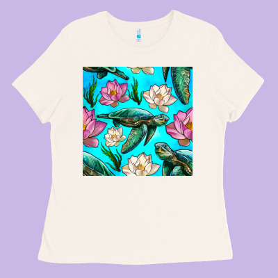 Sea Turtle Seamless Pattern Ladies Tee Designed By Bundleandbundleshop