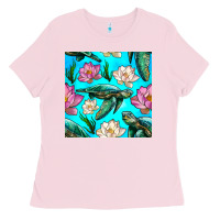 Bubblegum Pink sea turtle seamless pattern Ladies Tee - BundleAndBundleShop