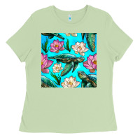 Matcha sea turtle seamless pattern Ladies Tee - BundleAndBundleShop