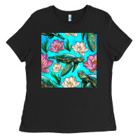 Black sea turtle seamless pattern Ladies Tee - BundleAndBundleShop