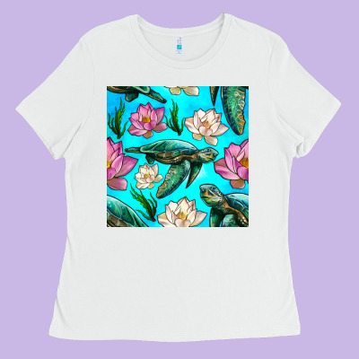 Sea Turtle Seamless Pattern Ladies Tee Designed By Bundleandbundleshop
