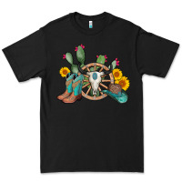 Black wheel bull skull western cowboy Premium Tee - AdoDesignShop