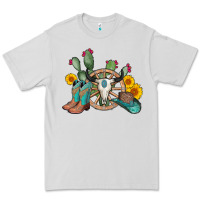 Dove Grey wheel bull skull western cowboy Premium Tee - AdoDesignShop