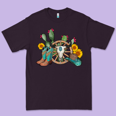 Wheel Bull Skull Western Cowboy Premium Tee Designed By Adodesignshop