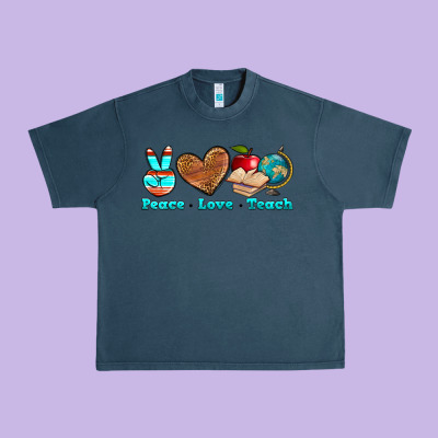 Peace Love Teach Urban Heavy Tee Designed By Nancycooperartshop