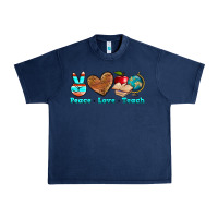 Navy peace love teach Urban Heavy Tee - NancyCooperArtShop