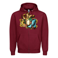 Burgundy Cow skull Cowboy boots hats sunflowers Zipper Hoodie - HowdyJamesFarm