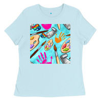 Baby Blue find art class seamless pattern Ladies Tee - BundleAndBundleShop