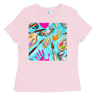 Bubblegum Pink find art class seamless pattern Ladies Tee - BundleAndBundleShop