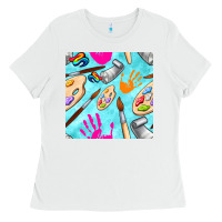 White find art class seamless pattern Ladies Tee - BundleAndBundleShop