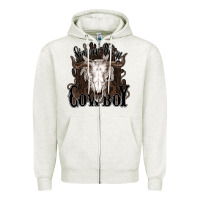 Oatmeal Heather Simmer down Cowboy Zipper Hoodie - HowdyJamesFarm