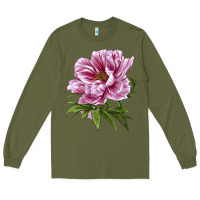 Army Green Peony Flower Illustrations Long Sleeve Tee - LillyAllenDesigns