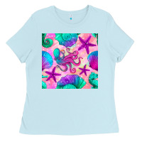 Baby Blue summer beach seamless pattern Ladies Tee - BundleAndBundleShop